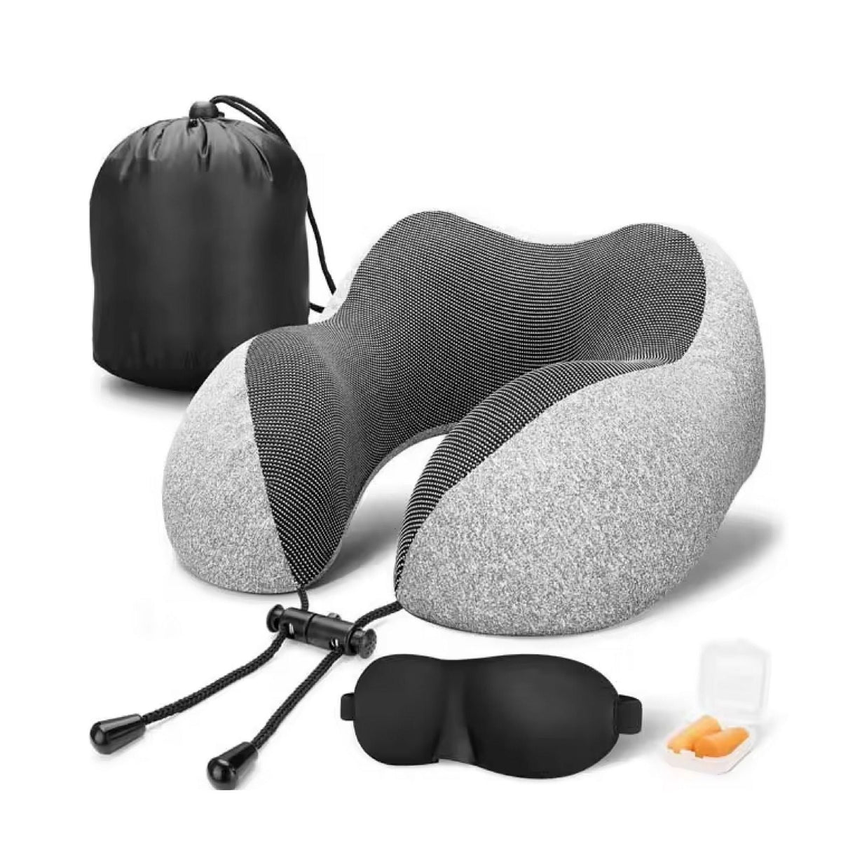 Travel Pillow Set: Neck Pillow + Eye Mask + Earplugs